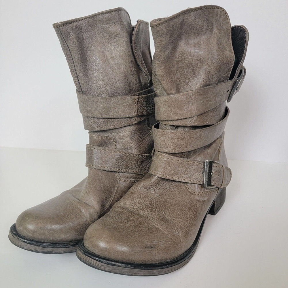 Steve Madden Brewzzer Leather Moto Boot Mid Calf Tan Women’s Size 7.5